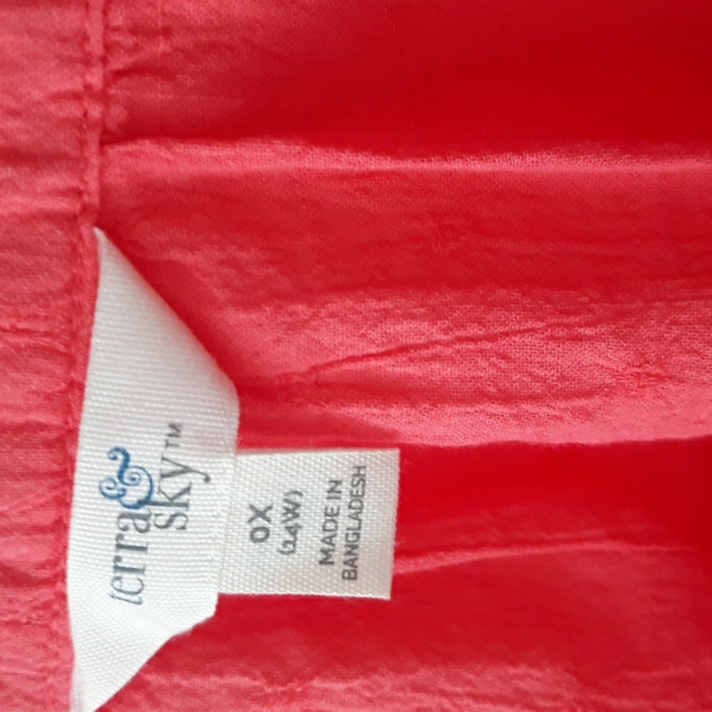 Terra and Sky very popular ruffled sleeve melon colored blouse. Never worn.